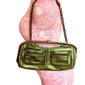 RAFE New York Green Metallic Leather Clutch Shoulder Purse Handbag NWOT MSRP$420